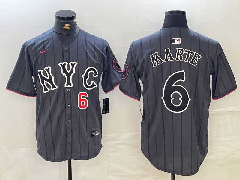 Mens New York Mets #6 Starling Marte Gray 2024 City Connect Cool Base Stitched Jerseys->new york mets->MLB Jersey